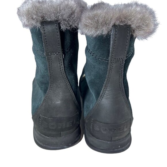 Sorel Explorer Joan Black Suede Womens 8 Waterproof Faux Fur Trimmed Boots - Picture 7 of 13